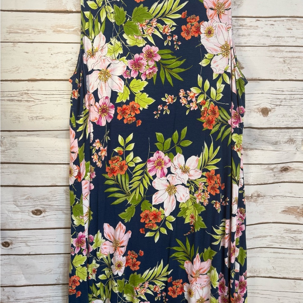 J.Jill Midi Dress Sleeveless Blue Floral Design Rayon and Spandex XL Like New - Picture 4 of 11